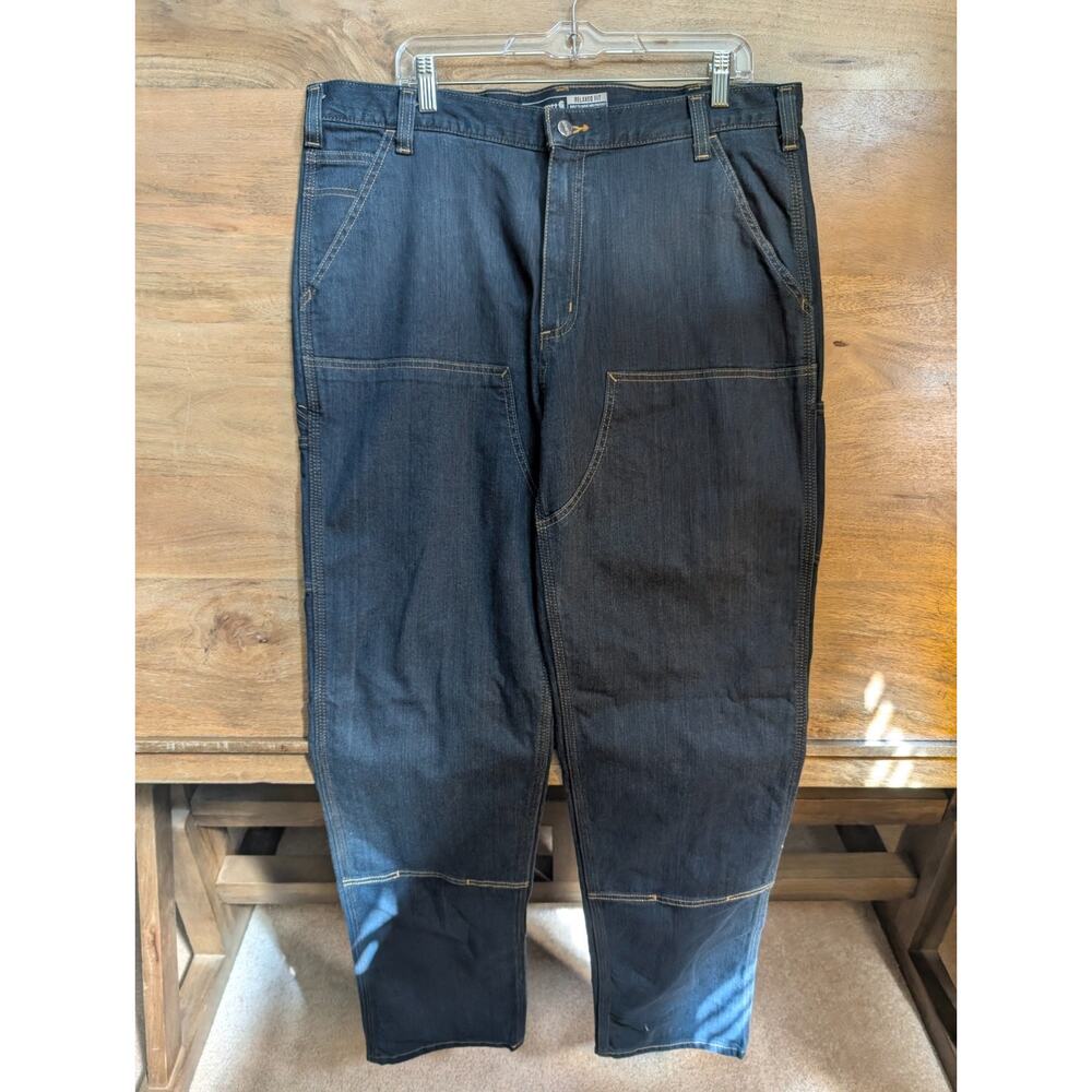 Carhartt Utility Work Jeans Mens 38x36 Dark Blue Denim Relaxed Double-Front NWT